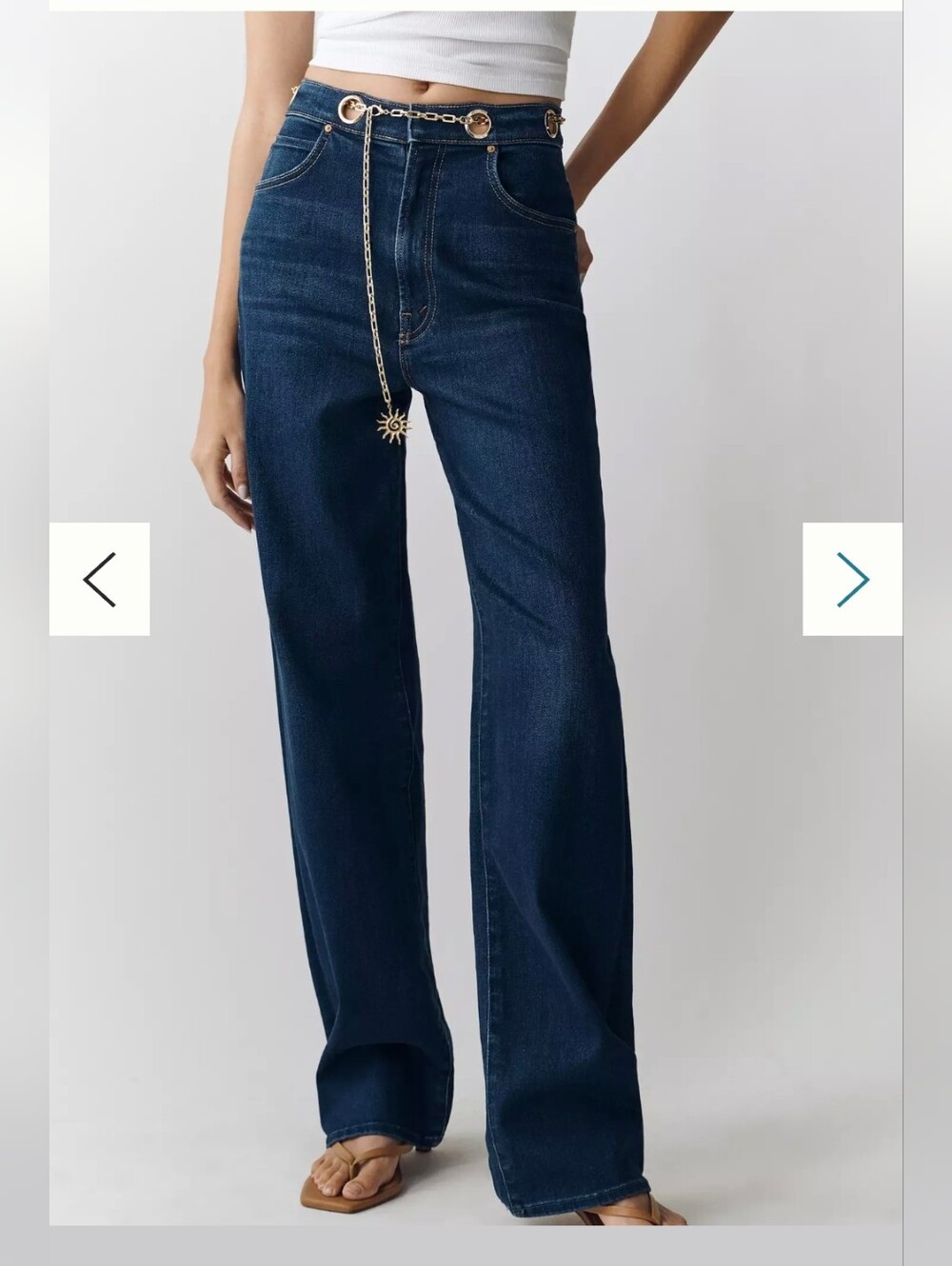 Mother Wide-Leg Dark Blue Jeans with Chain Belt